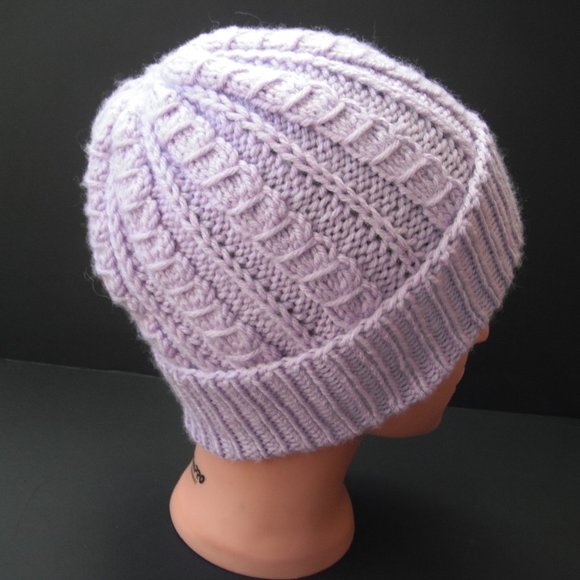 Hand Knitted Hat Toque Adult Size-M-L Acrylic Color Lilac - 029 Hand knit by me - Picture 3 of 8